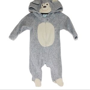 EMMA & JACK Fleece Footie One Piece Monkey Footie Ears Grey Hooded 3 Months
